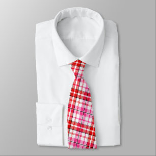White Red Pink Plaid Tartan Design Neck Tie