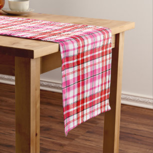 White Red Pink Plaid Tartan Design  Short Table Runner