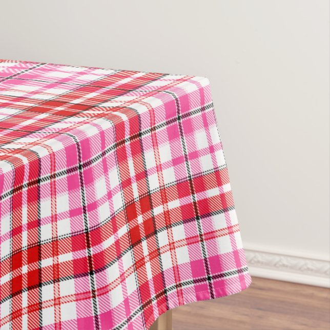 White Red Pink Plaid Tartan Design  Tablecloth (In Situ)