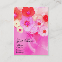 WHITE RED PINK ROSES AND ANEMONE FLOWERS MONOGRAM BUSINESS CARD