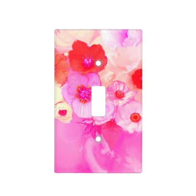 WHITE RED PINK ROSES AND WHITE ANEMONE FLOWERS LIGHT SWITCH COVER (Front)