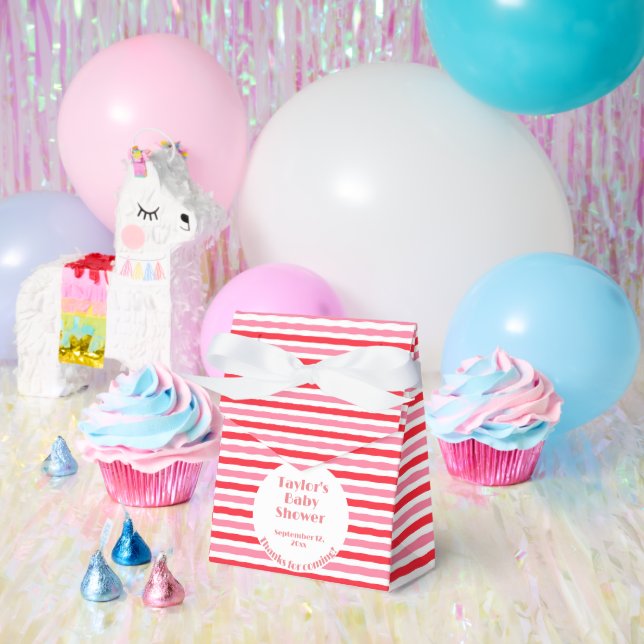 White Red Pink Stripes Baby Shower Favor Boxes (Party)