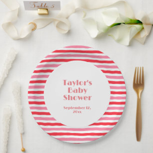 White Red Pink Stripes Baby Shower Paper Plates
