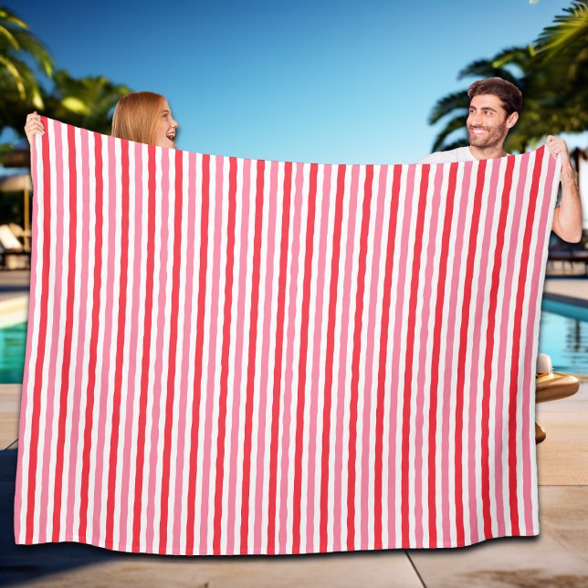 White Red Pink Summer Stripes Fleece Blanket (Creator Uploaded)