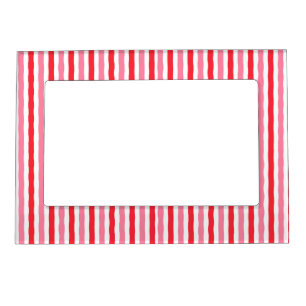 White Red Pink Summer Stripes Magnetic Frame