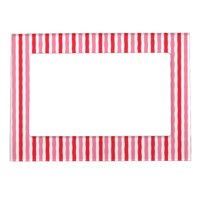 White Red Pink Summer Stripes Magnetic Frame (Front)