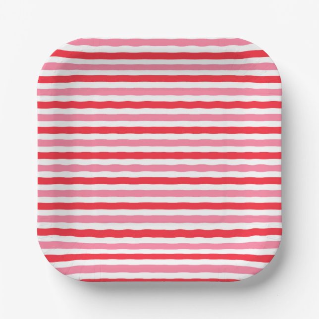 White Red Pink Summer Stripes Paper Plates (Front)