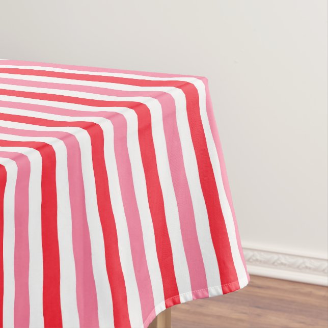 White Red Pink Summer Stripes Tablecloth (In Situ)