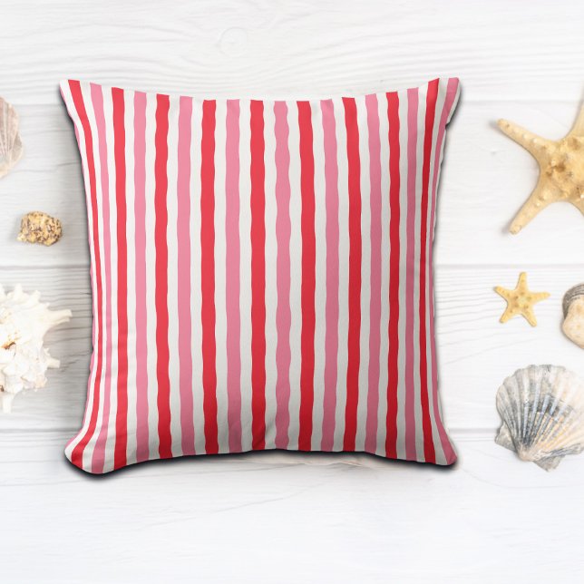 White Red Pink Summer Stripes Throw Pillow (Creator Uploaded)