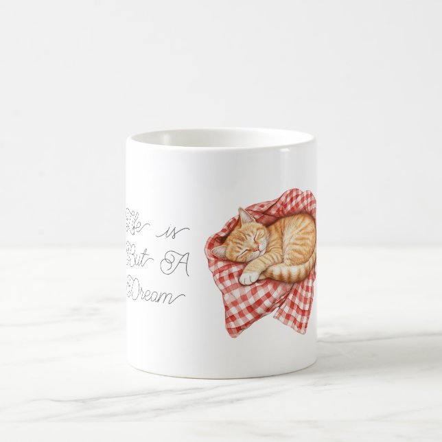 White Red Plaid Stripes Blanket Orange Cat Coffee Mug (Center)