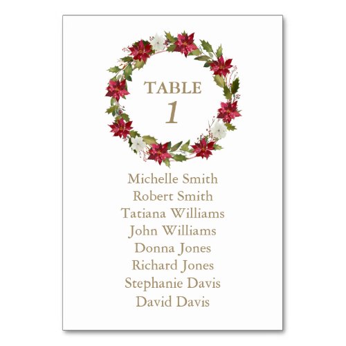 White Red Poinsettia Baptism Seating Chart  Table Number