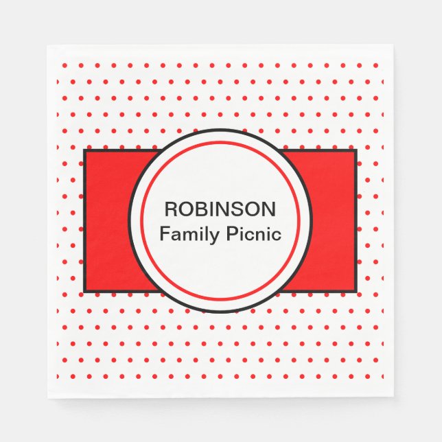 White Red Polka Dots Family Name Picnic Napkins (Front)