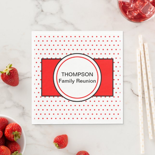 White Red Polka Dots Family Name Reunion Napkins (Insitu)