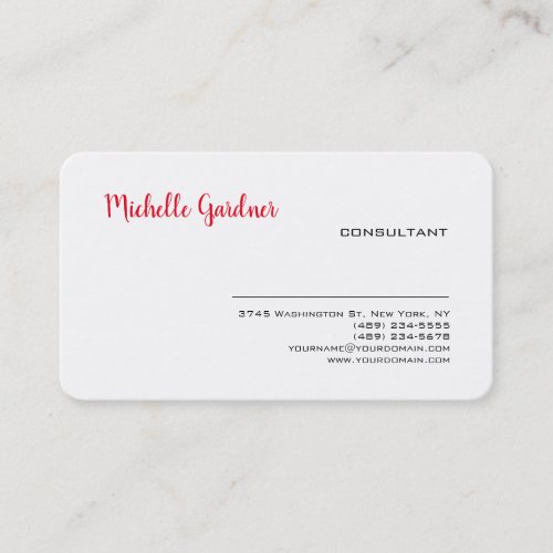 White Red Popular Fonts Plain Modern Minimalist Business Card