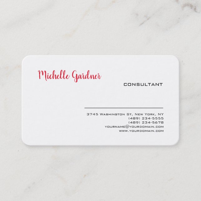 White Red Popular Fonts Plain Modern Minimalist Business Card (Front)