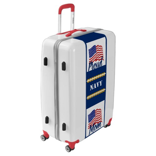 White  Red Proud Navy Mom Luggage