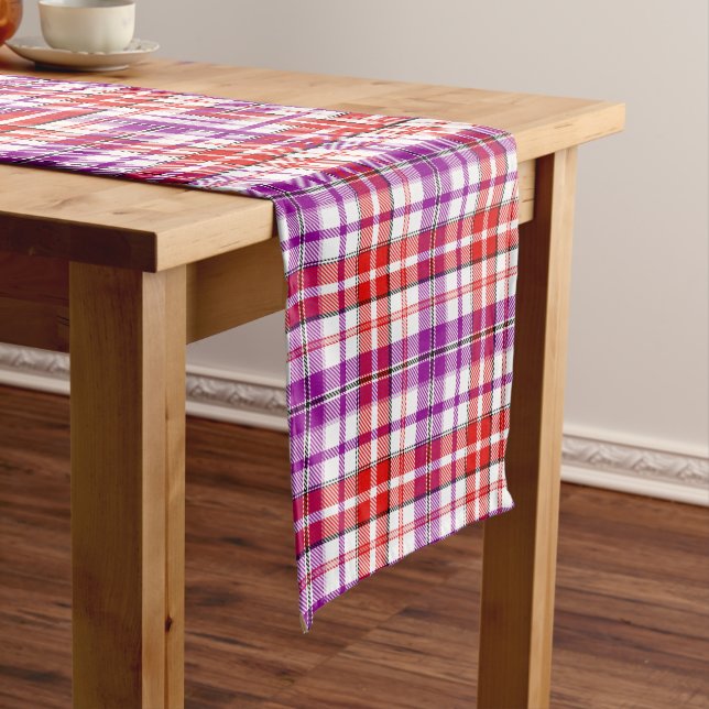 White Red Purple Plaid Tartan Design  Short Table Runner (In Situ)