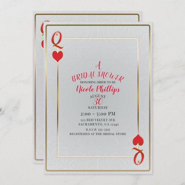 White & Red Queen of Hearts Bridal Shower Invitation (Front/Back)