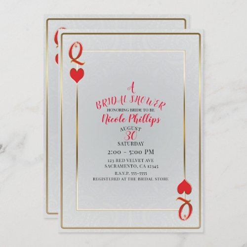 White  Red Queen of Hearts Bridal Shower Invitation