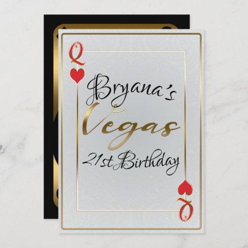White  Red Queen of Hearts Vegas 21st Birthday Invitation