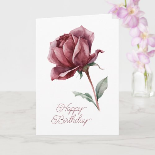 White Red Rose Birthday Card