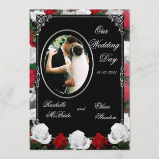 White & Red Roses Wedding Photo Invitations 5x7