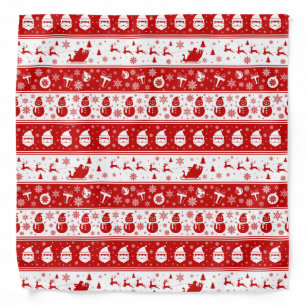 White & Red Santa Face and Snowman Pattern Bandana