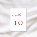 White red script wedding table number<br><div class="desc">A white background decorated.  Red text.
  

Personalize and add your table numbers.  Add your numbers one by one.</div>