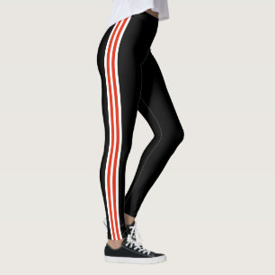 White Red Side Stripe Black Leggings Choose Colors