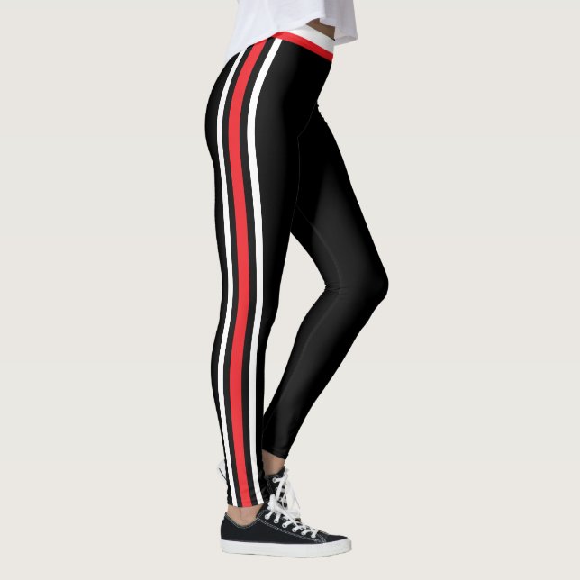 White Red Side Stripe Black Leggings Choose Colors (Right)