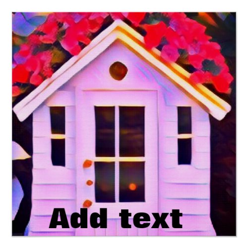 White red snow fairy house add text name rose poster