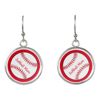 White Red Softball Mom Sports Drop Earrings