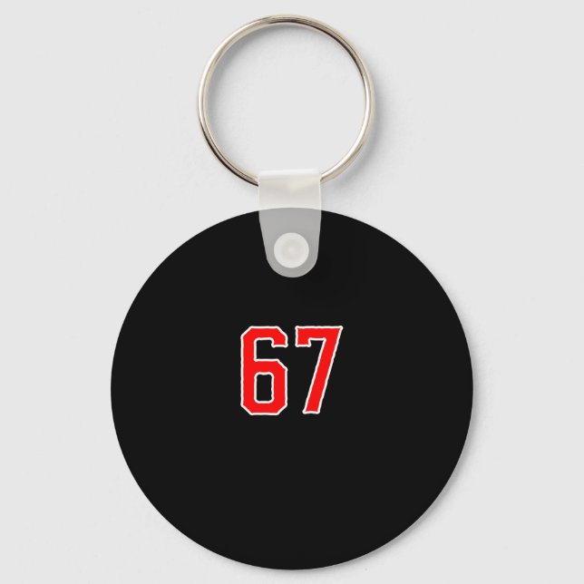White Red Sports Team Number #67 Swea  Keychain (Front)