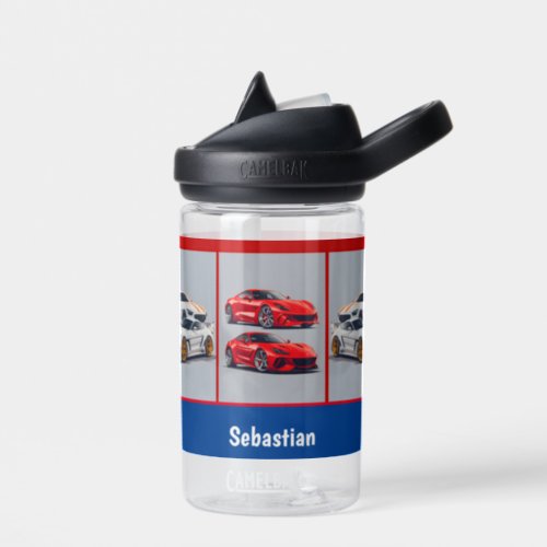 White  Red Sporty Sports Cars Enthusiasts Water Bottle