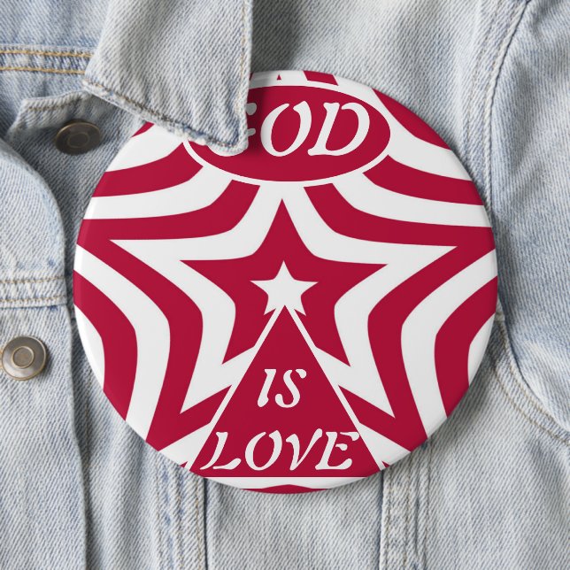 White & Red Star "God Is Love"  High-Contrast Star Button (In Situ)