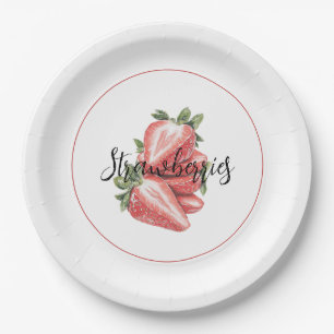 White Red Strawberries Fruit Birthday Paper Plates