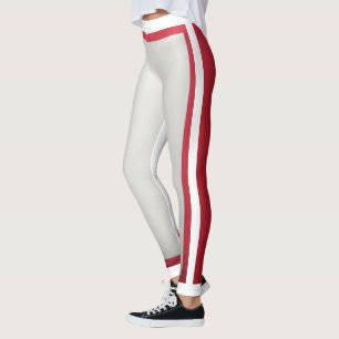 White + Red Stripe Leggings