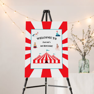 White & Red Stripes Circus Carnival Welcome Sign