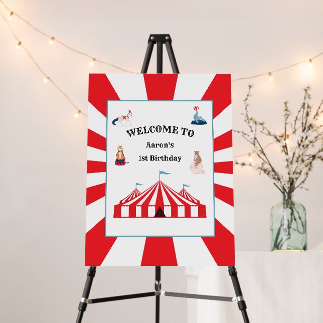 White & Red Stripes Circus Carnival Welcome Sign  (In Situ (Stand))