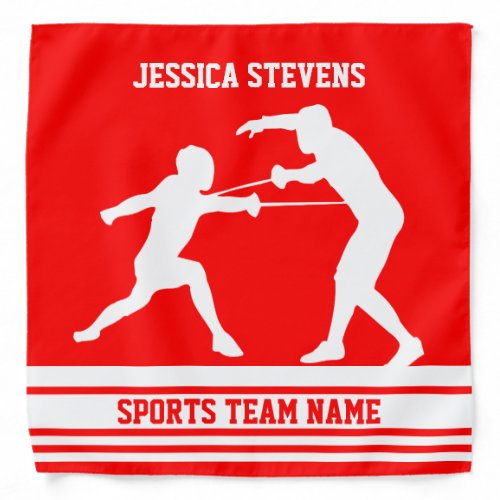 White  Red Stripes Fencing Silhouette Customized Bandana