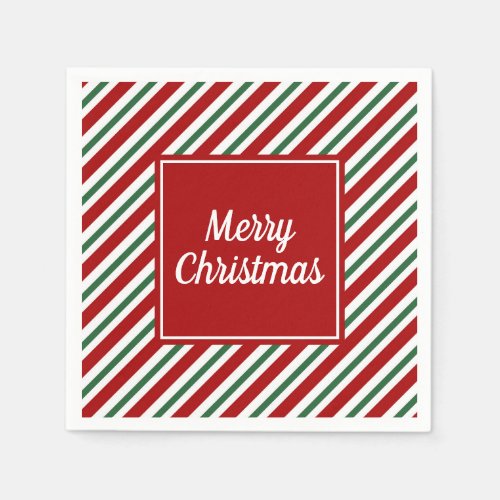 White Red Stripes Pattern Merry Christmas Napkins