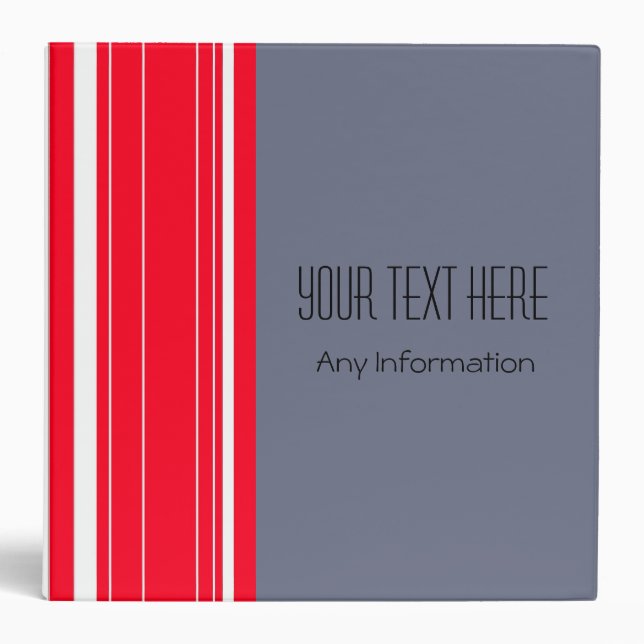 White Red Stripes. Plain Grey Background Binder (Front)