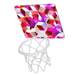 White, red to pink hexagons on dark red background mini basketball hoop