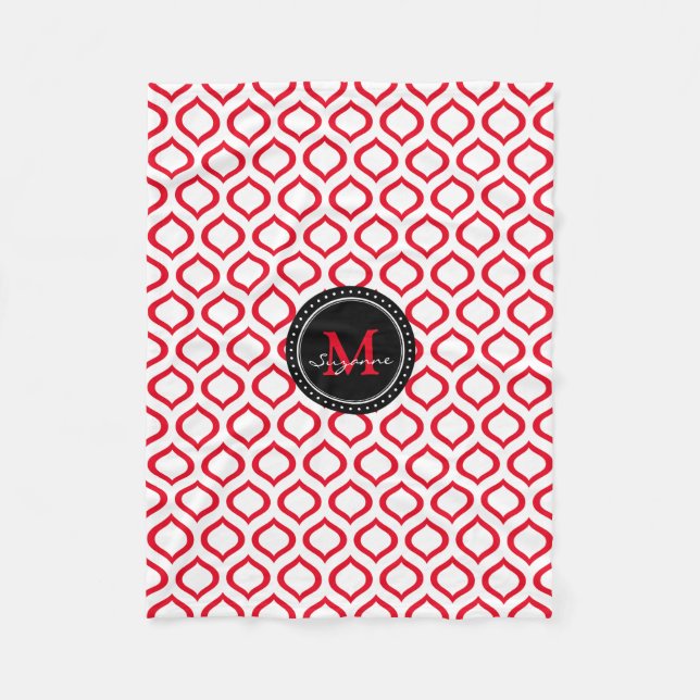 White Red Trellis Pattern Fleece Blanket (Front)