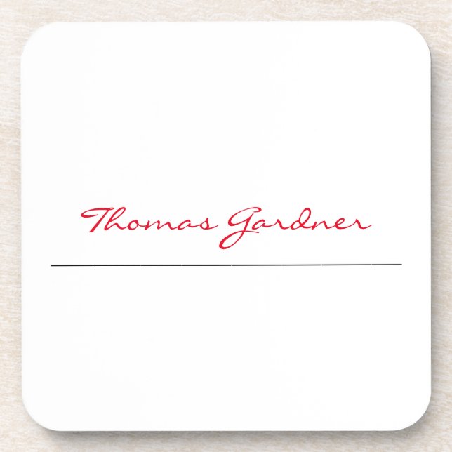 White Red Trendy Handwriting Plain Creative Modern Beverage Coaster (Front)