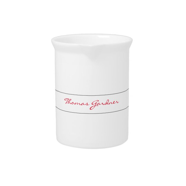 White Red Trendy Handwriting Plain Creative Modern Beverage Pitcher (Front)