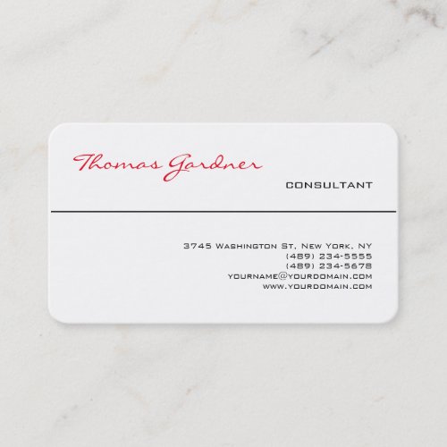 White Red Trendy Handwriting Plain Creative Modern Business Card