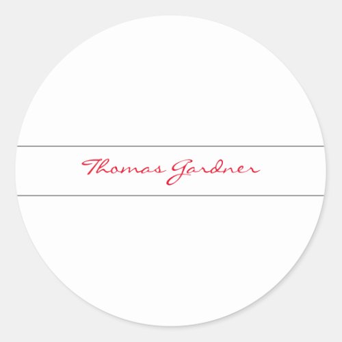 White Red Trendy Handwriting Plain Creative Modern Classic Round Sticker