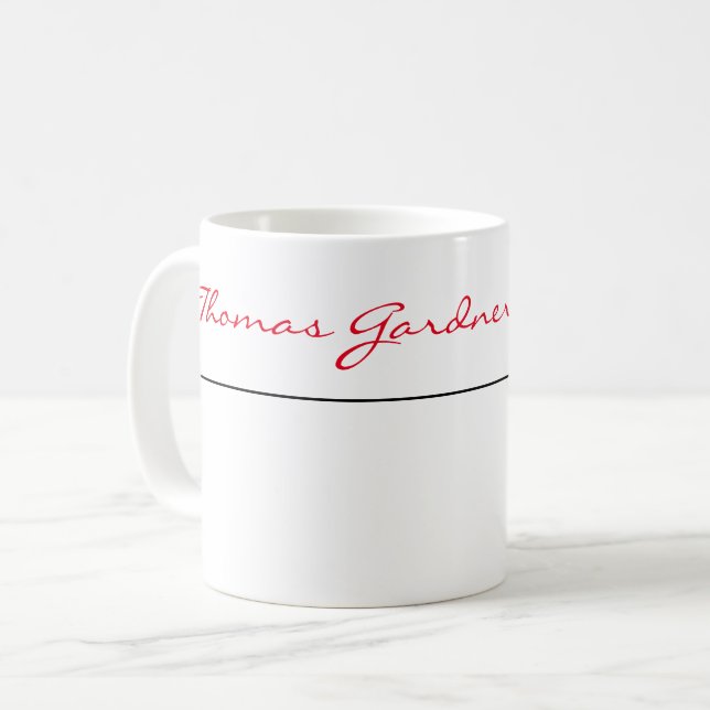 White Red Trendy Handwriting Plain Creative Modern Coffee Mug (Front Left)