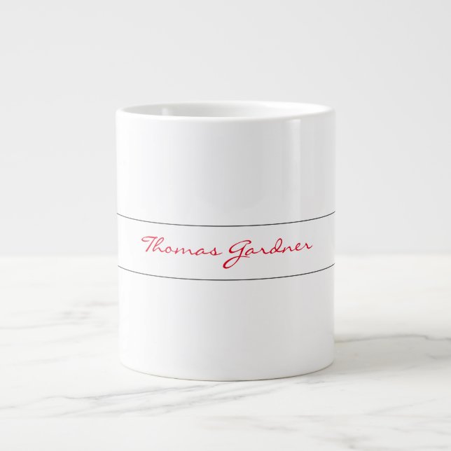 White Red Trendy Handwriting Plain Creative Modern Giant Coffee Mug (Front)